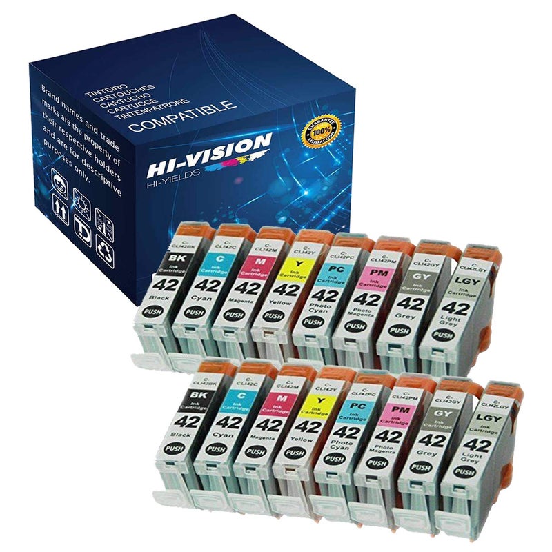 HI-VISION HI-YIELDS Compatible Ink Cartridge Replacement for CLI-42 CLI42, Black Cyan Yellow Magenta Photo Cyan Photo Magenta Gray Light Gray, 16 Pack - Image 1
